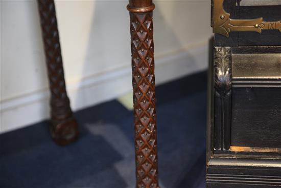 A Victorian Gothic revival walnut and marquetry rectangular card table, in the manner of Lamb of Manchester, W.3ft 2in.